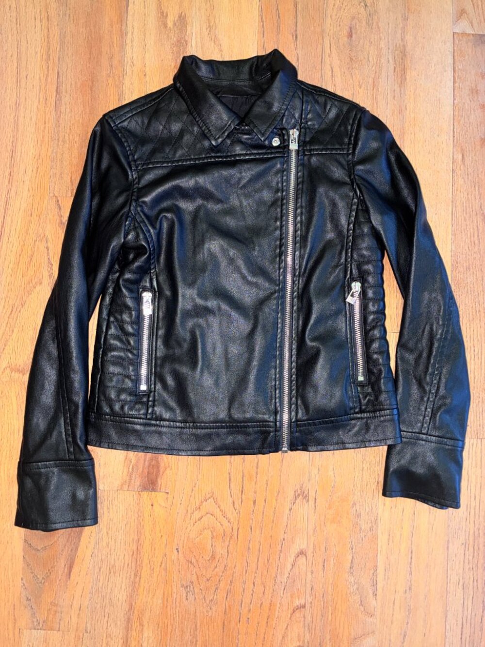 Art Class Girls Black Faux Leather Quilted Moto Jacket Small